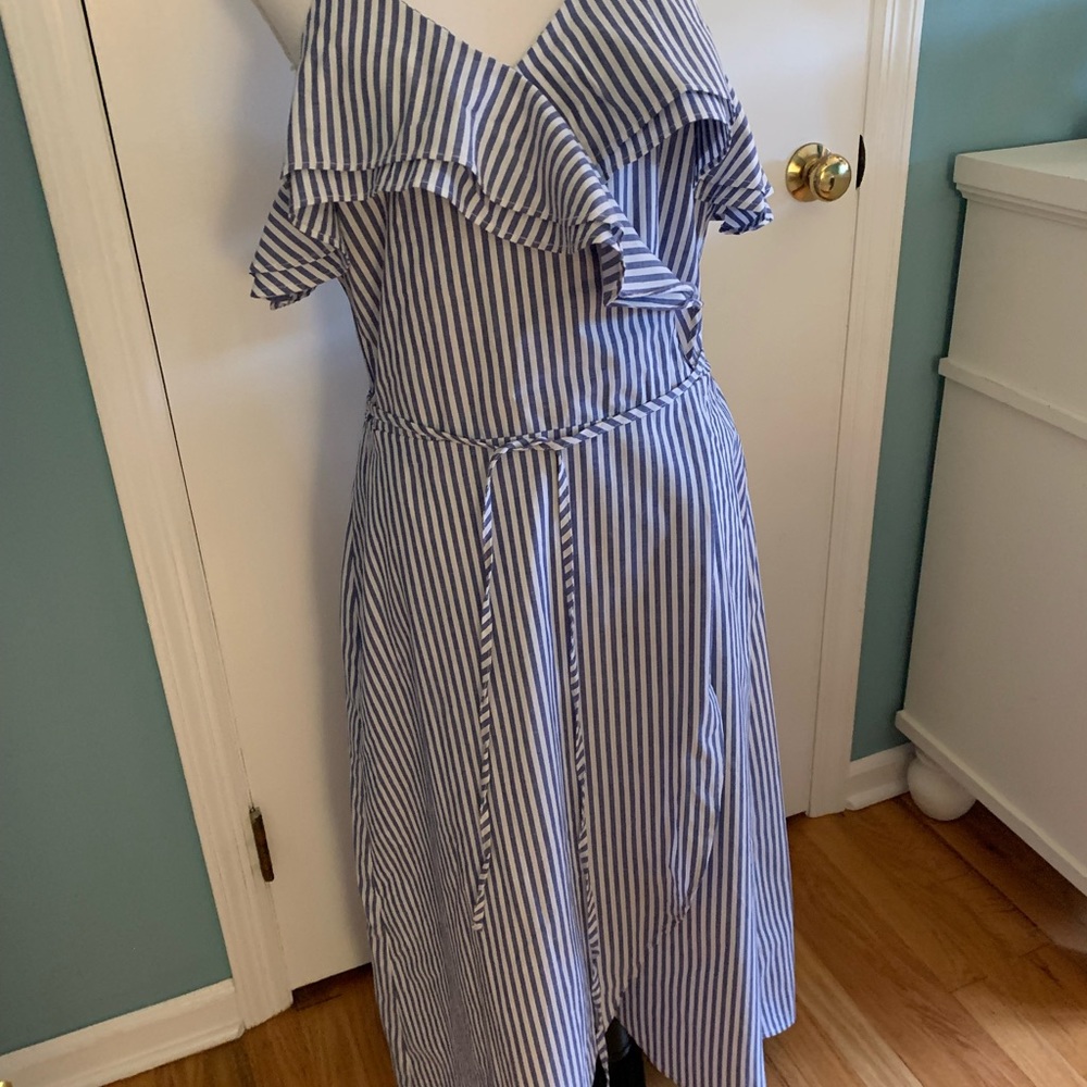 Blue and white stripe midi